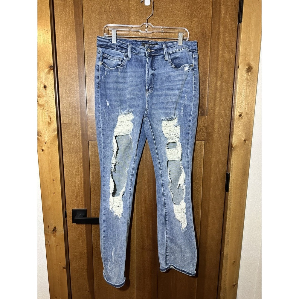 Judy Blue Skinny/straight 13/31 Distressed High Rise Jeans Medium Wash 32x30